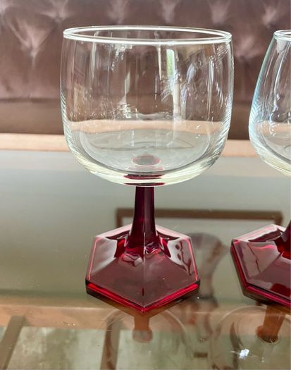 Vintage Luminarc Ruby Red Wine Glass Hexagonal Base Made in France