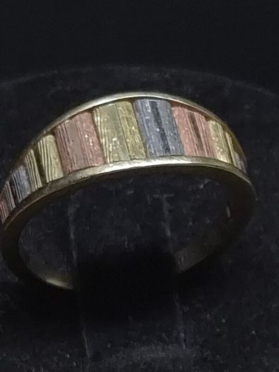 Vintage Italian 14ct Gold Ring 14KT Three Colour Gold Band Size 51.5 / 52