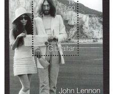 1999 Gibraltar John Lennon & Yoko Ono 1 Pound Commemorative Stamp Miniature Sheet Commemorating their Marriage in Gibraltar on 20 March 1969 Mint Never Hinged issued on the 30th Anniversary