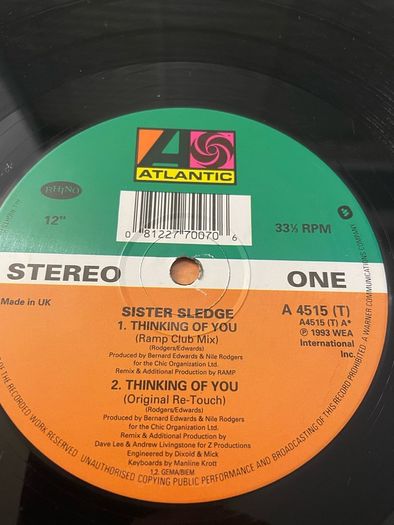 Sister Sledge - Thinking Of You '93 Mixes - 12" Vinyl Single - 1993 Atlantic / Rhino Records