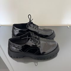 Schuh Wide Fit Black Patent Chunky Brogues