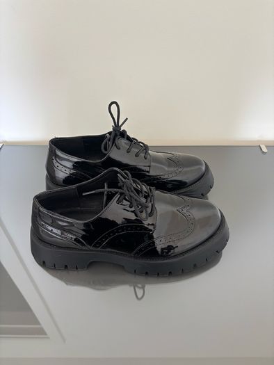 Schuh Wide Fit Black Patent Chunky Brogues