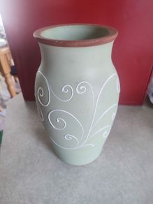 Vintage Stoneware Denby Ferndale Vase in very good condition, green with white swirling, height 25cm, diameter at top 12 cm, but no chips or cracks, Denby Ferndale was first produced in the 1930's.