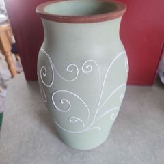 Vintage Stoneware Denby Ferndale Vase in very good condition, green with white swirling, height 25cm, diameter at top 12 cm, but no chips or cracks, Denby Ferndale was first produced in the 1930's.