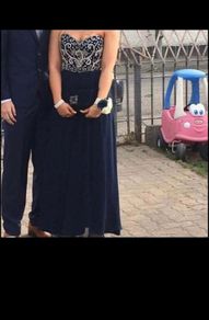 Strapless Navy blue with diamonds with zip on back Ball Gown/ Debs/ Prom Dress size UK 8