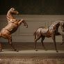 2 X Magnificent 19th Century Italian 2 Foot Leather Horses Image 2
