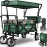 Folding handcart with roof, handcart with 3-point belt system, foldable garden trolley, transport trolley with solid rubber tyres, brake and carry bag, black Image 5