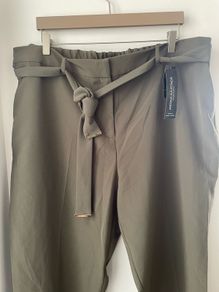 Khaki ladies tie belt trousers plus size