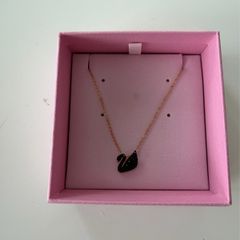 Swarovski black swan rose gold necklace