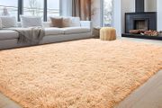 Fluffy Bedroom Rug Beige Large Area Rugs 160 by 230 cm for Living Room Lounge Plush Carpet Modern Soft Shaggy Pile Faux Fur Rug for Home