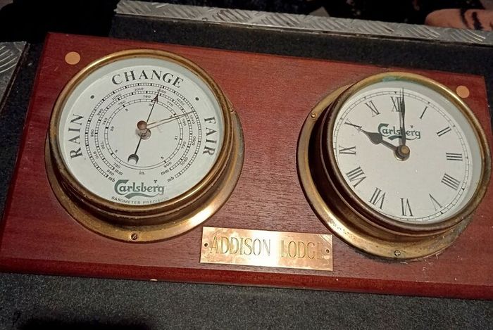 Brass Carlsberg clock with barometer