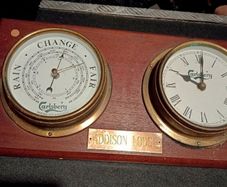 Brass Carlsberg clock with barometer