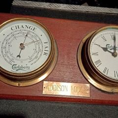 Brass Carlsberg clock with barometer