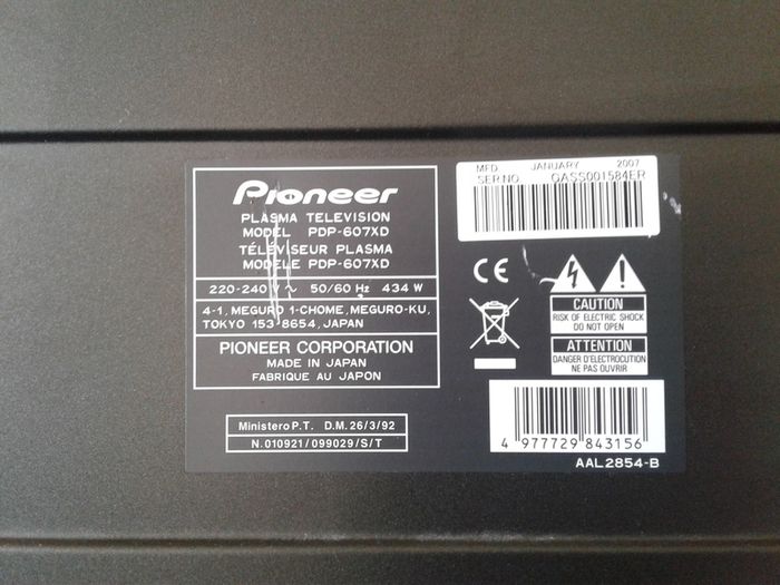 Pioneer PDP-607XD PureVision - 60" plasma TV Specs