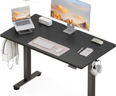 Electric Standing Desk, 120x60cm Height Adjustable Desk with 2 Memory Presets, Quiet Sit Stand Desk for Home Office Bedroom Living Room, Ergonomic Computer Desk with Hooks & Cable Holes, Black