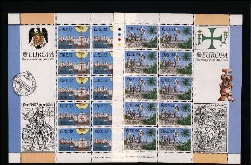 1992 Ireland Europa (500th Anniversary of Discovery of America by Columbus) Commemorative Stamps Sheetlet Mint Never Hinged (MNH)