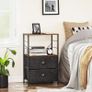 _Bedside Table, Nightstand with Shelves, Side Table with Drawers in Fabric, Wood Surface, Metal Frame, Industrial Style, Rustic Brown and Black Image 2