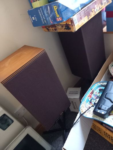 Pair of vintage KEF speakers on original stands