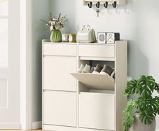 Shoe Cabinet for 8 Pairs with 2 Sliding Drawers and 4 Flip-Down Drawers