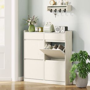 Shoe Cabinet for 8 Pairs with 2 Sliding Drawers and 4 Flip-Down Drawers