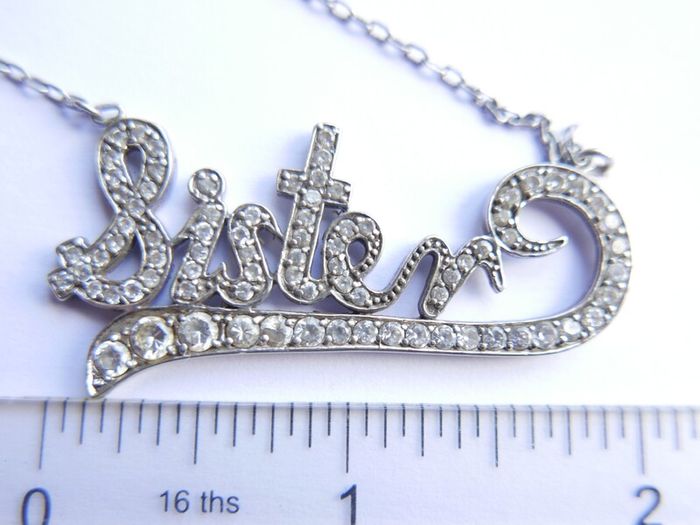 Vintage Sterling Silver 925  Sister,  Necklace with White Sapphire length 16" - 8,9g