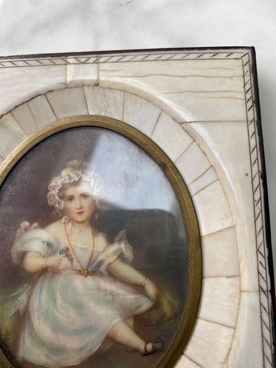 Antique miniature portrait of a lovely girl early 19th century