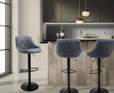 Set of 2 Bar Stools, Anthracite, Adjustable Height, Faux Leather, 360 Swivel, Padded Seat with Backrest & Footrest, Modern Counter Height Bar Chairs for Kitchen, Home Bar & Bistro
