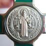 Vintage Religious Large metal and green enamel Cross Christus Corpus Crucifix INRI - 8" Image 8