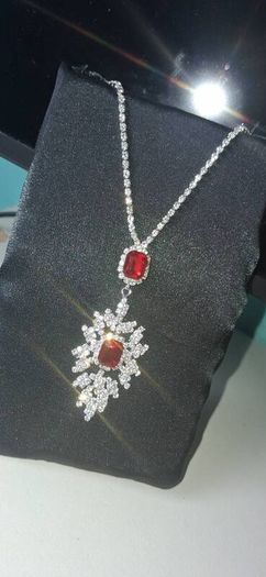 Luxury Red Ruby Silver-Tone Alloy Pendant Necklaces