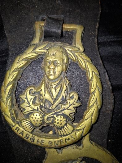 3 Old Brass Horse Medallions mounted on a strap, Postage Available,