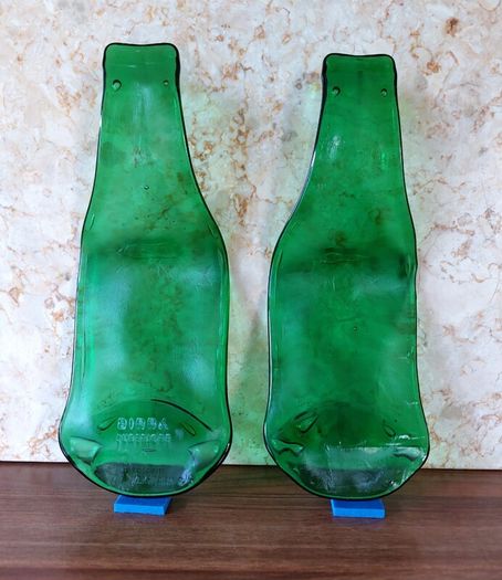 Upcycled Handmade Fused Green Glass Beer Bottles