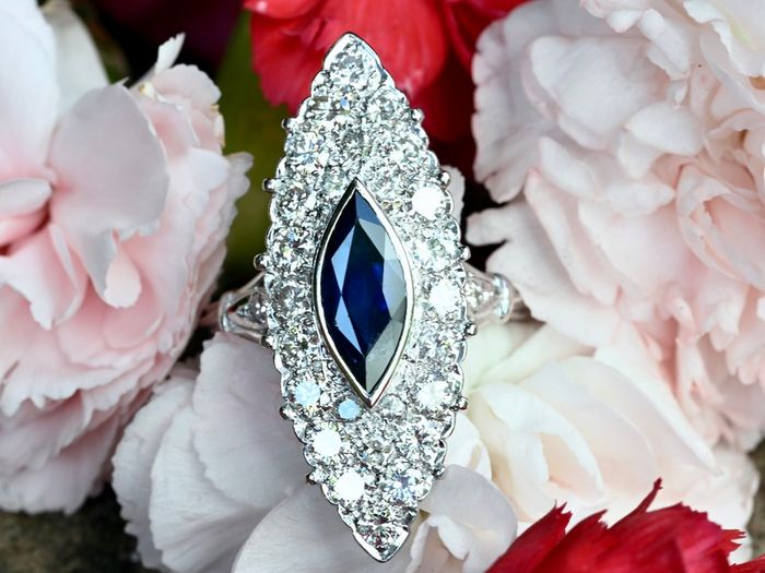 Large Antique Sapphire & Diamond Marquise Ring