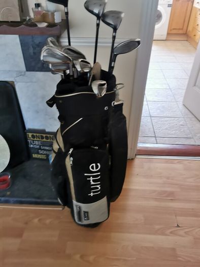 golf clubs and bag