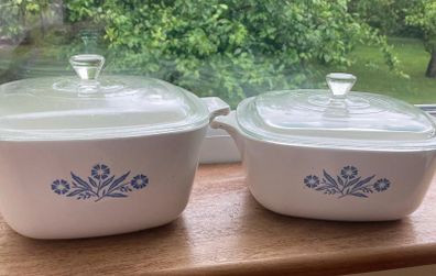 Pyrosil Ware Vintage Cornflower Corning Casserole set (2)