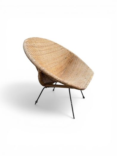 midcentury wicker hoop chair