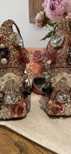 Pink Satin Block Heels Size 4 (37) + Matching Floral Clutch Bag, Wedding/Occasion