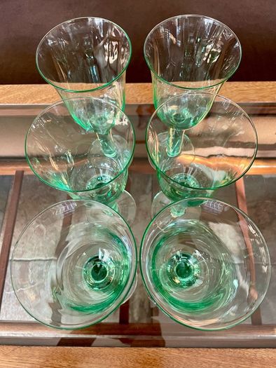 Tall Vintage Artisan Green Wine Water Glasses Sweden 1990s