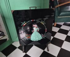 Vintage painted glass Art Deco fire screen
