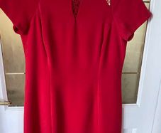 Coast dress, red with lace inset detail, Size 14, above-knee length, VGC