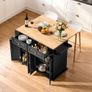 Kitchen Island Cart, 43" Wood Top Mobile Carts with Storage Cabinet, Rolling Table with Drop Leaf, Spice Rack, Towel Bar, Adjustable Shelf, Drawer, and Hooks, Portable Islands on Wheels, Black Image 7