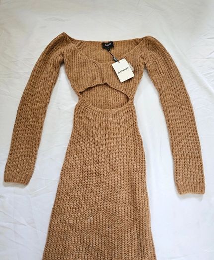 Bardot Brown Knit Cutout Midi Dress RRP 120E