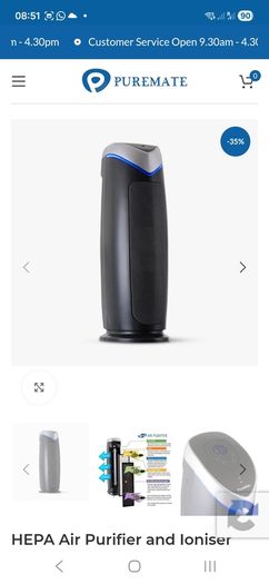 Puremate HEPA Air Purifier and Ioniser with UV-C Sanitiser Eliminates viruses