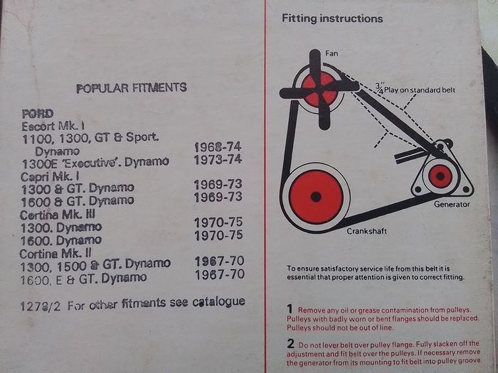Ford Escort / Capri Fan Belt.