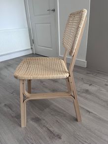 Four Voxlov IKEA light bamboo dining chairs
