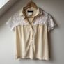 Weekend Max Mara Silk Cream Blouse with Floral Lace Trim Size S Image 2