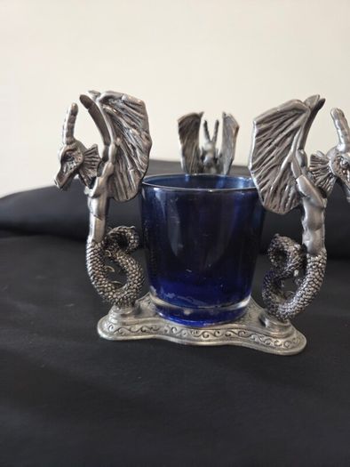 Heavy Pewter Dragon Candle Holder