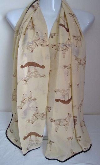Stylish Ladies Light Cream Beige Chiffon Scarf Wrap Shawl with Horse Print