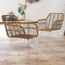 Set of 2 bohemian design dining chairs with resin wicker seat and white steel base Image 5