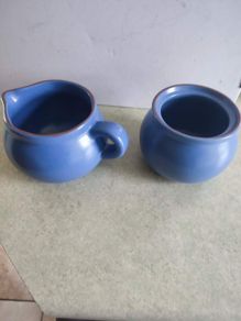 Coche Stoneware Blue Milk Jug And Sugar Bowl Made In Portugal By Eurogres