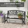 2 Seater Metal Garden Bench Garden Park Porch Chair Outdoor Patio Loveseat Seat Black Image 3